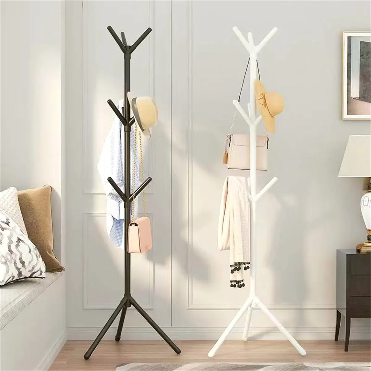 Vertical Bedroom Clothes and Hats Rack - Floor To Floor Coat Hook Tree Branch Shape Holder for Scarf Handbag Storage