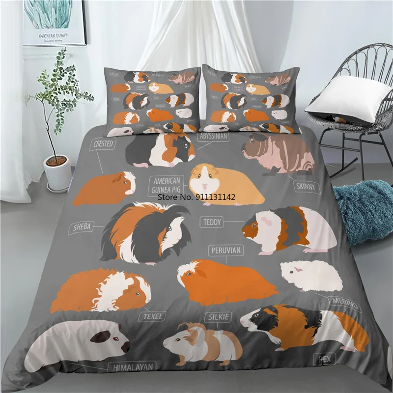 

3D Digital Print Cute Guinea Pig Bedding Set with Quilt Cover & Pillowcase - Decorate Kids' Bedrooms, AU/EU/US Sizes Available