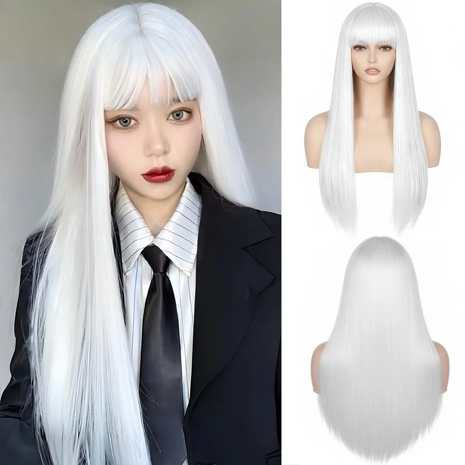 White best-selling synthetic wig for Halloween cosplay, role-playing party wig, daily party wig, high-temperature hair accessory