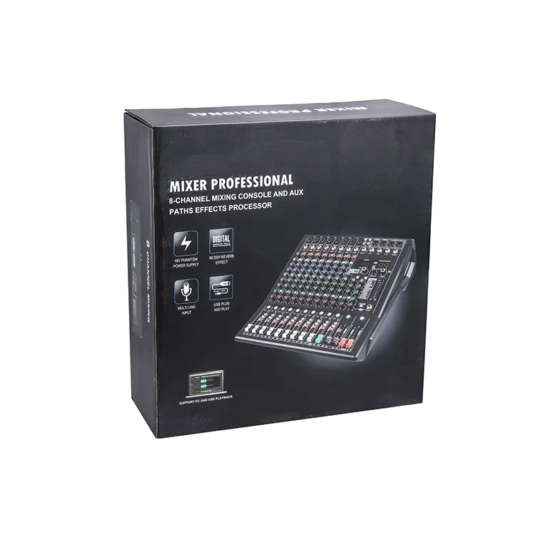 جهاز مزج الصوت الأزرق من سلسلة LEGEND 8/12CH، وحدة تحكم MP3 احترافية 99DSP/3 AUX/2 مجموعات/4 نطاقات EQ/ 48 فولت لكل قناة/قطعة منخفضة