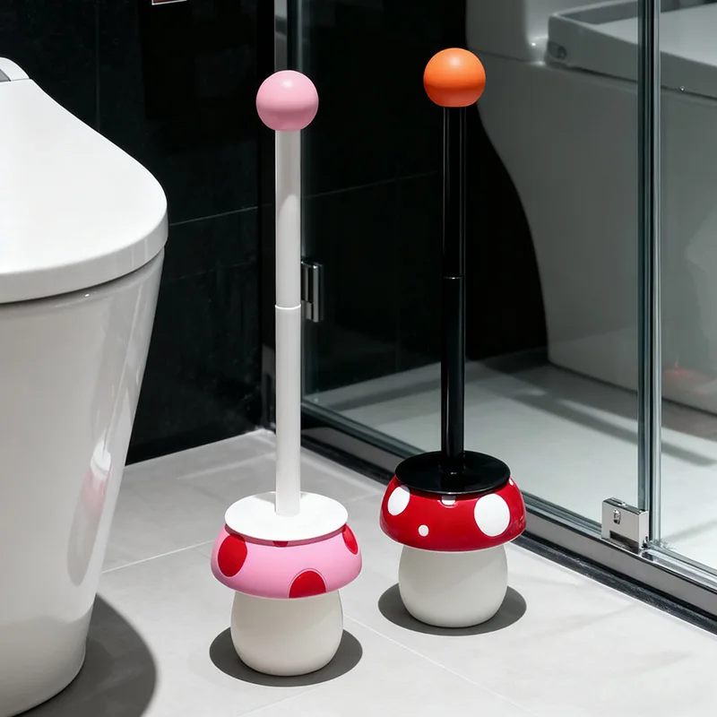 Cepillos baño creativos con forma seta, cepillo mango largo smontable para inodoro con forma seta, Herramientas