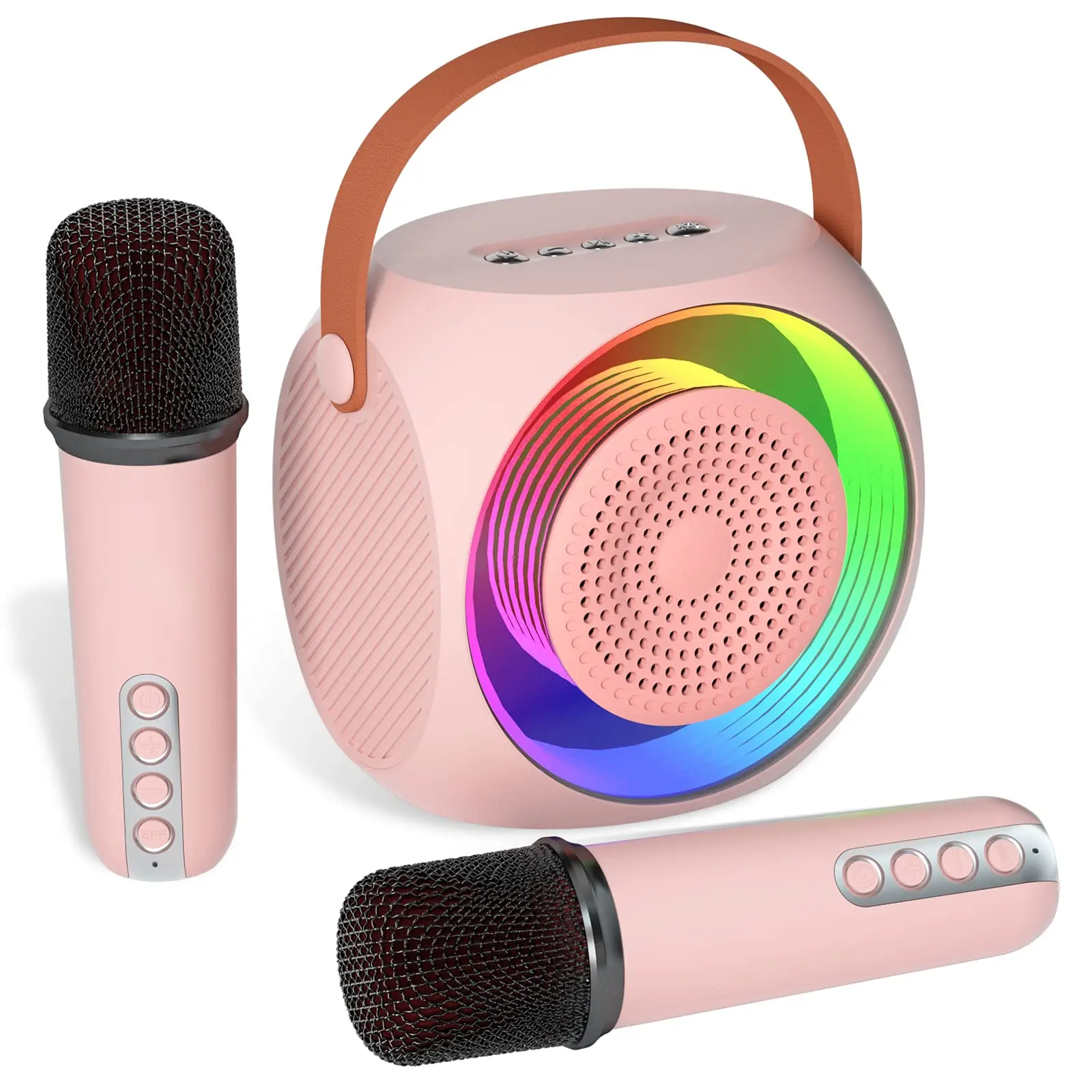 

Mini Karaoke Machine for Kids, Portable Bluetooth Karaoke Speaker with 2 Wilreless Microphones and Led Lights for Home Party