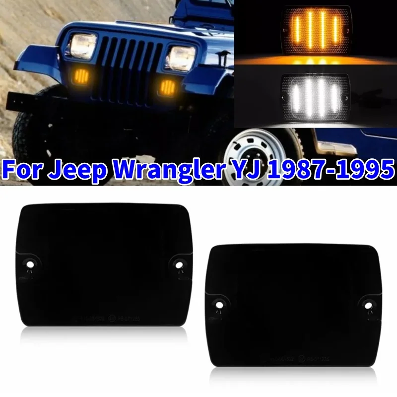 

1Pair Smoked Lens Dual Color LED Car Front Bumper Lights Turn Signal Lamps for Jeep Wrangler YJ 1987-1995