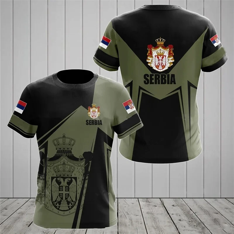 3D Sérvio Bandeira Impressa T Shirt para Crianças, Brasão, Veterano do Exército Tees, Roupas de Camuflagem Militar, T-shirts da moda