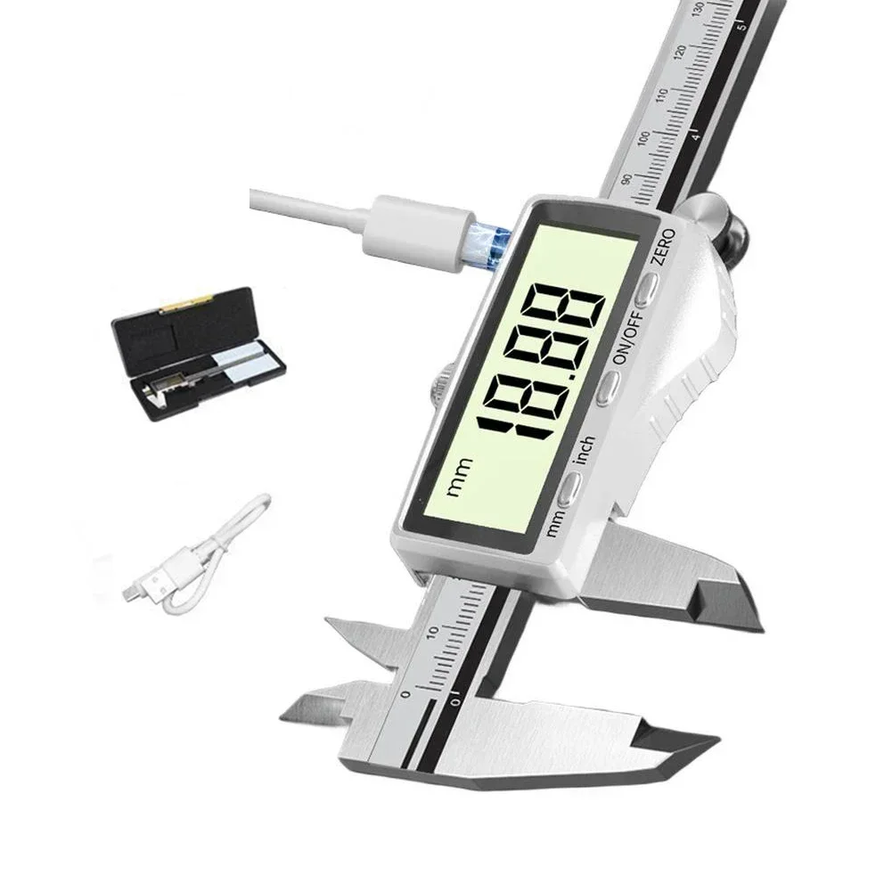 Rechargeable Digital Vernier Caliper 150mm Stainless Steel With USB-C Charging And Large LCD Display For Precision Measurements
