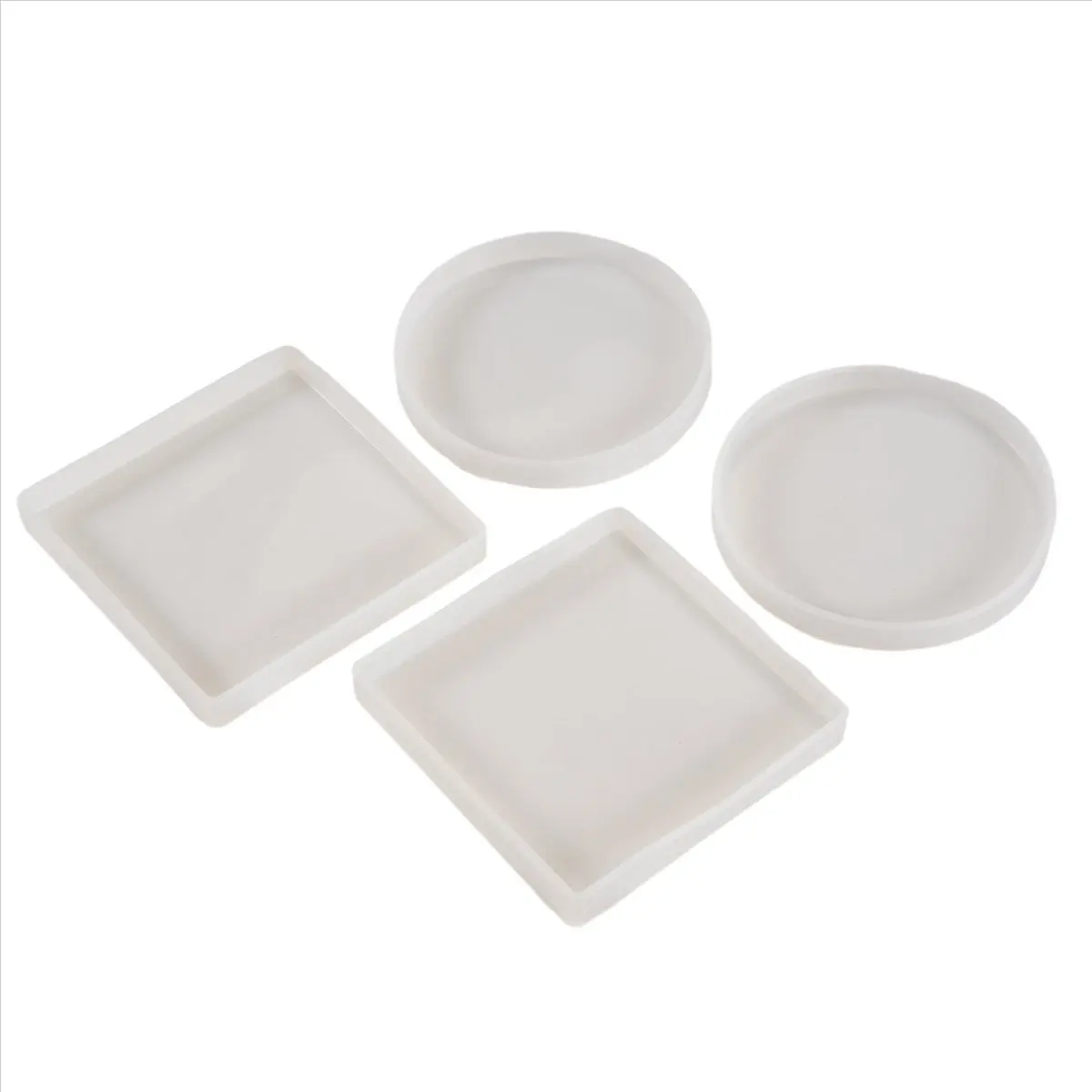 A013 4 Pack Round and Square Shape Coaster Base Silicone Mold Resin Molds Epoxy UV DIY Resin Craft Home Decoration Tools