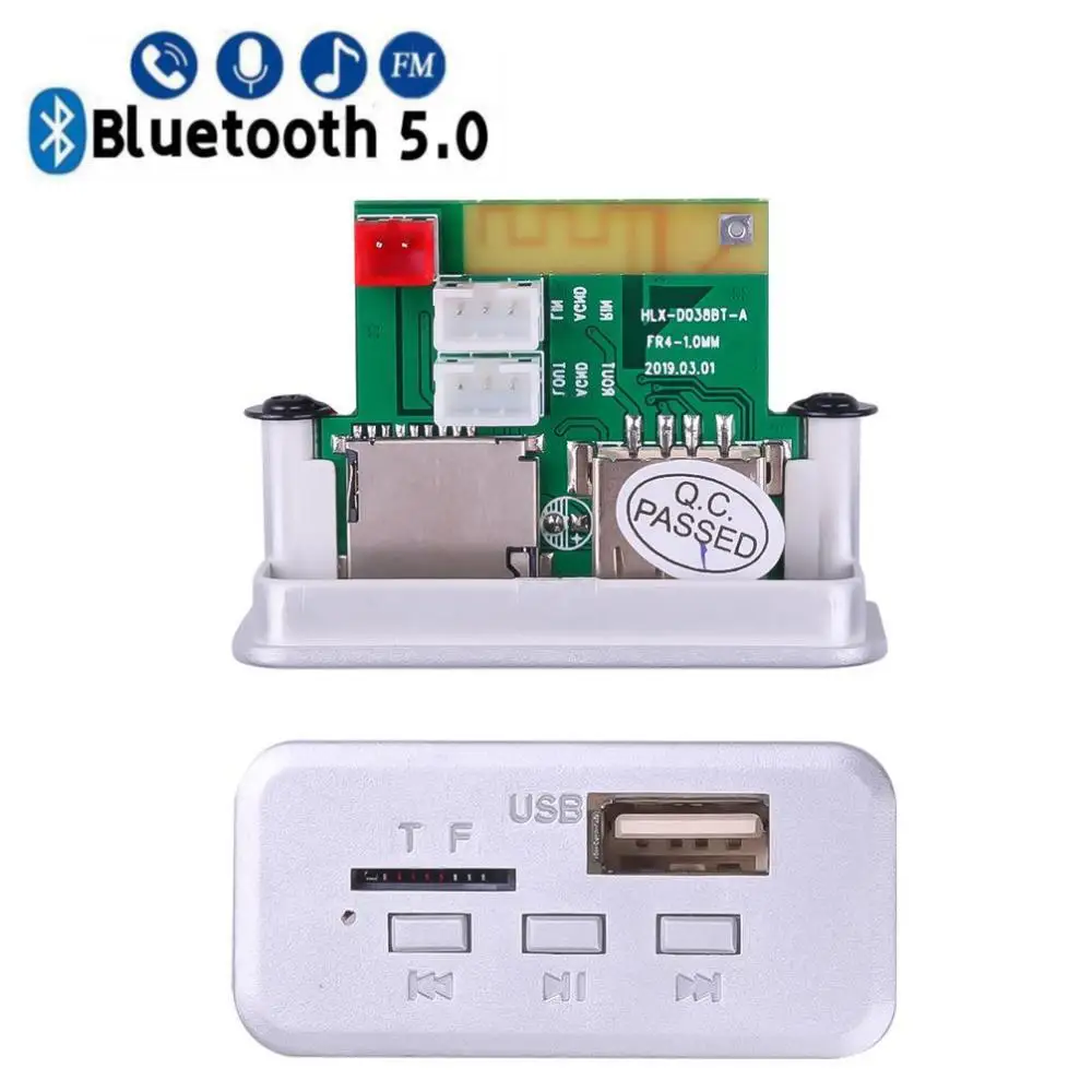 Handsfree DC 12V Bluetooth 5.0 MP3 Стерео декодирование Модуль платы Беспроводной MP3-плеер Слот для TF-карты USB FM Для автомобильного динамика Телефон