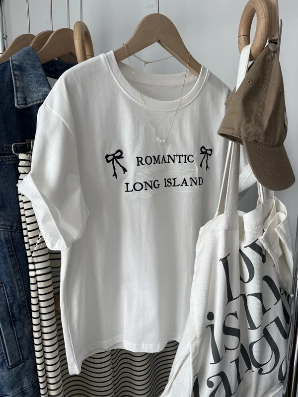 

plus Size 300 Pou Embroidered Knot Letter Casual ort Sve T-irt Women Summer Loose Top Comfortable Cotton