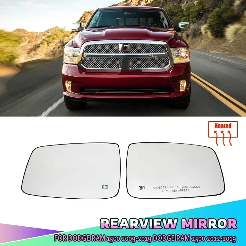 

For Dodge Ram 1500 2500 2010-2019 Excellent Side View Rearview Heated Replacement Mirror Glass Car Accessories