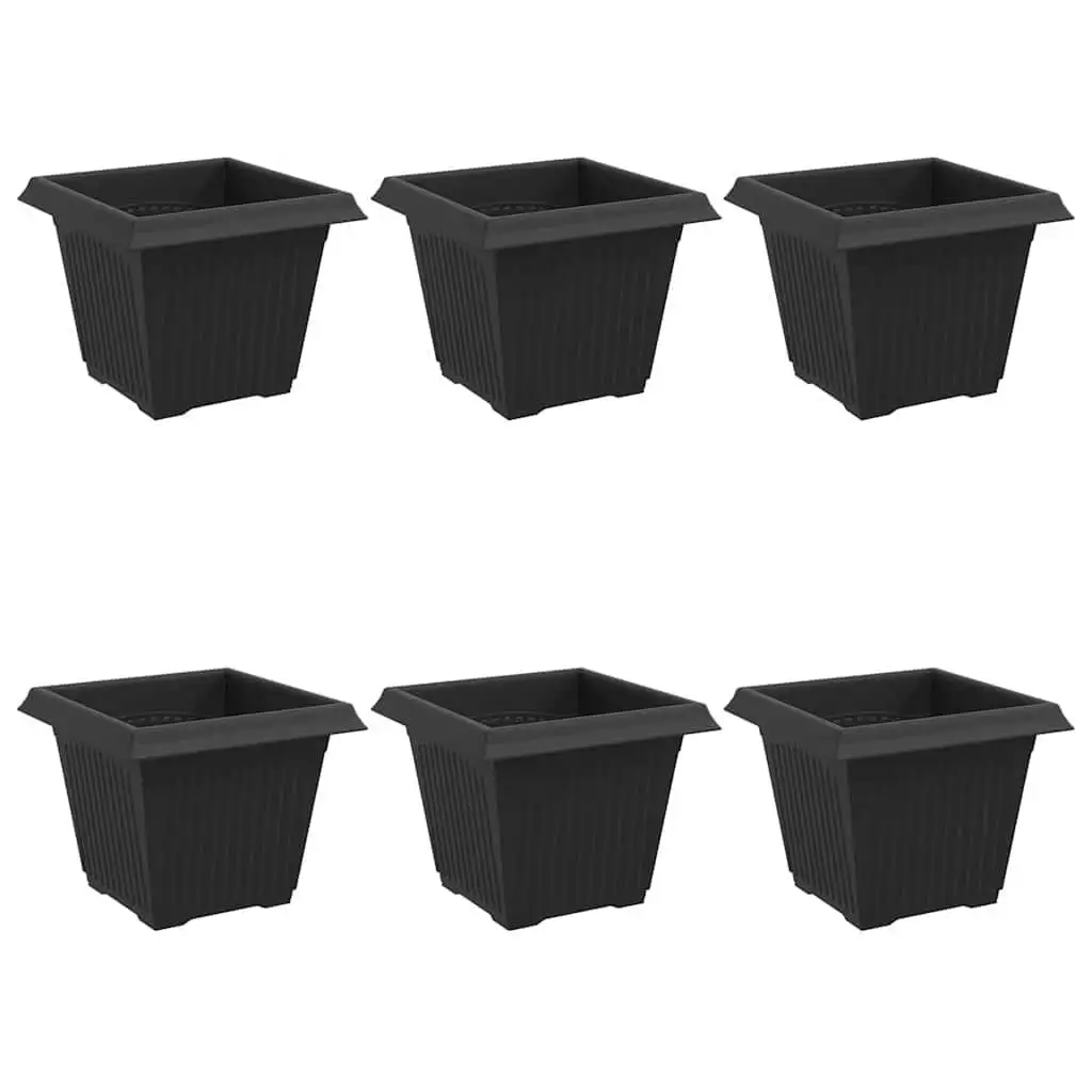 vidaXL Lot de 6 pots de fleurs carrés en plastique légers et durables, noir 20 x 20 x 16 cm, avec rebord roulé et trous de drainage, idéal pour l'intérieur/extérieur, balcon, terrasse et jardin