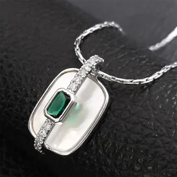 Shiny Korean Green Crystal Natural Shell Necklace for Women Luxury Stainless Steel Thin Necklaces Jewerly On the Neck NGGS04