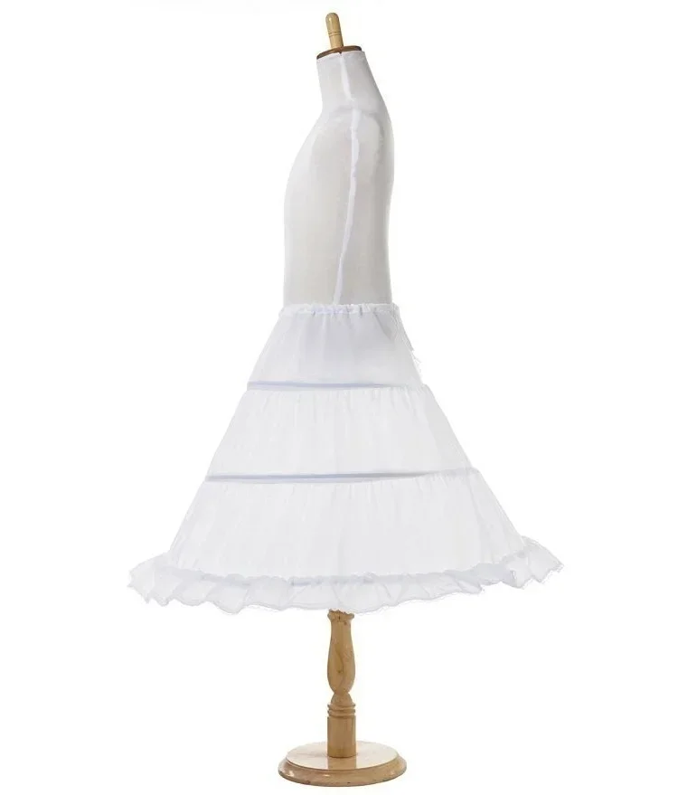 Jupon Blanc Long pour Fille, 3 Cerceaux, Une Couche, Ligne A, Crinoline, Garniture en Dentelle, Robe de Fille à Fleurs, Sous-Jupe