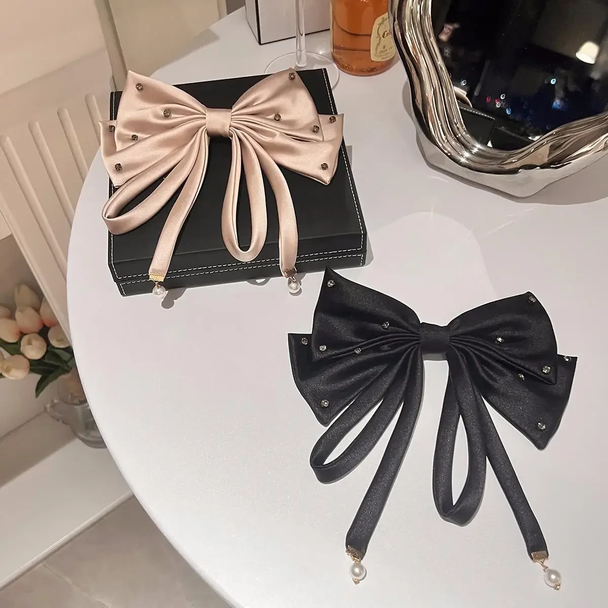 

Big Bow Hair Clips Barrettes For Women Girl Hair Pin Satin Bowknot Hairpin Rhinestone Korean Ponytail Clip Hair Accessories