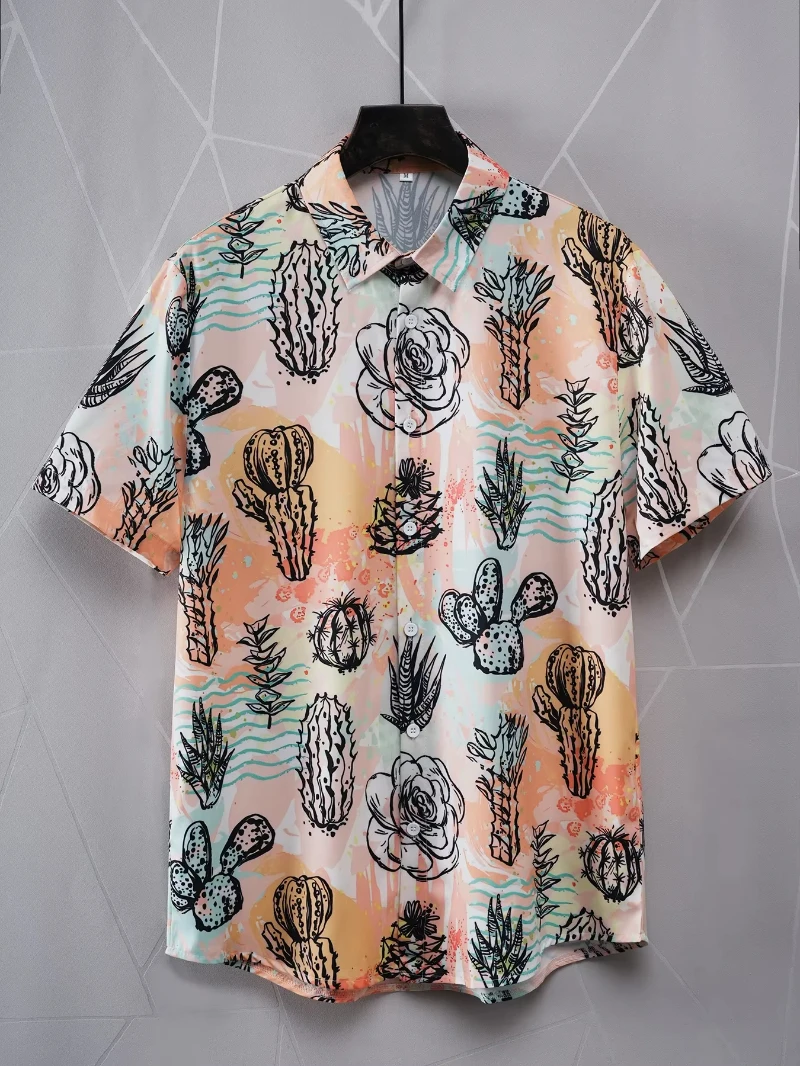 

Casual Mens Striped Short Sleeve Shirts 3D Print Summer Button Down Shirt Hawaiian Shirt Women Summer Spring Lapel Blouse New