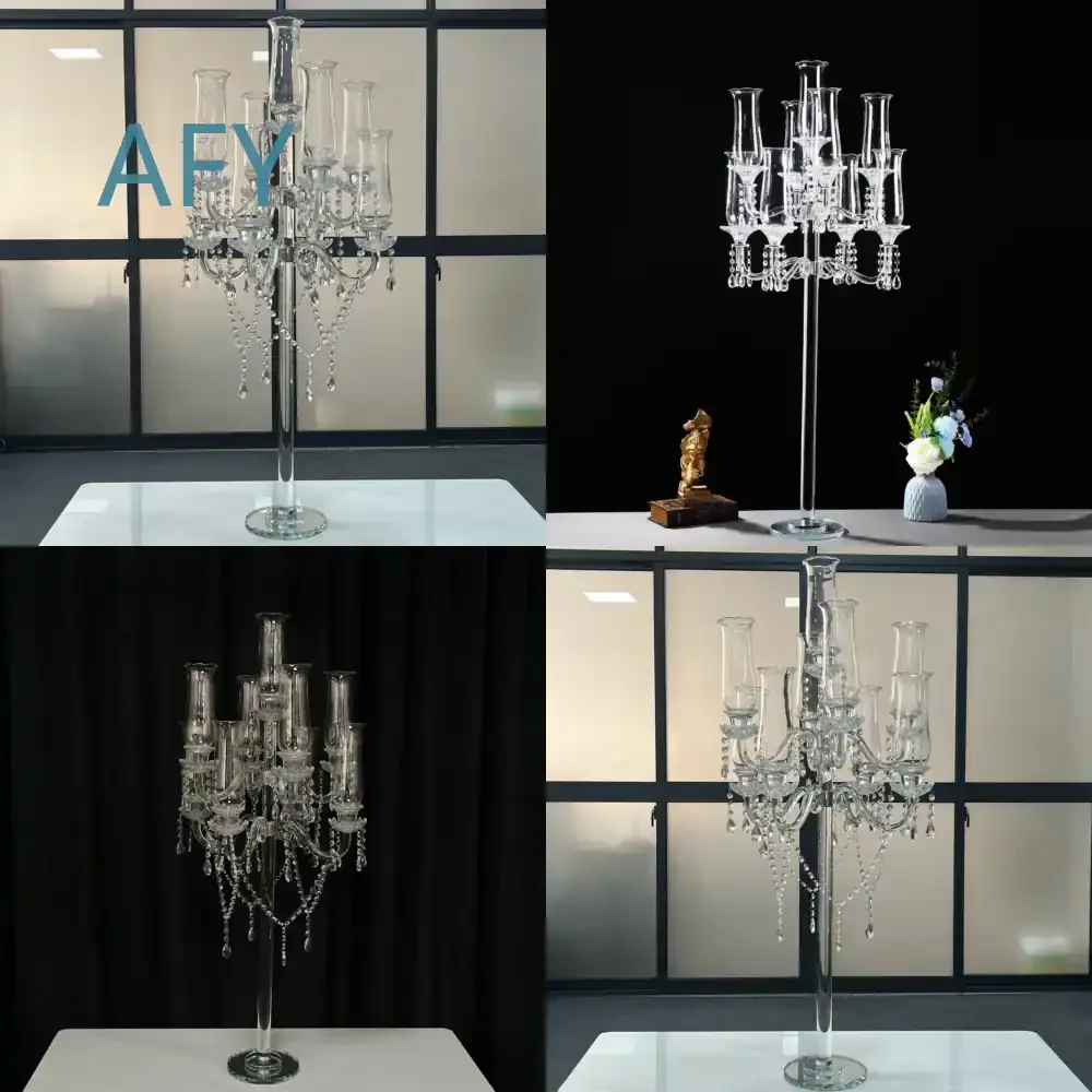 Crystal Candlestick for Wedding Home Decor Romantic Candlelight Dinner Table Lamp Ornament Crystal Wedding Centerpiece
