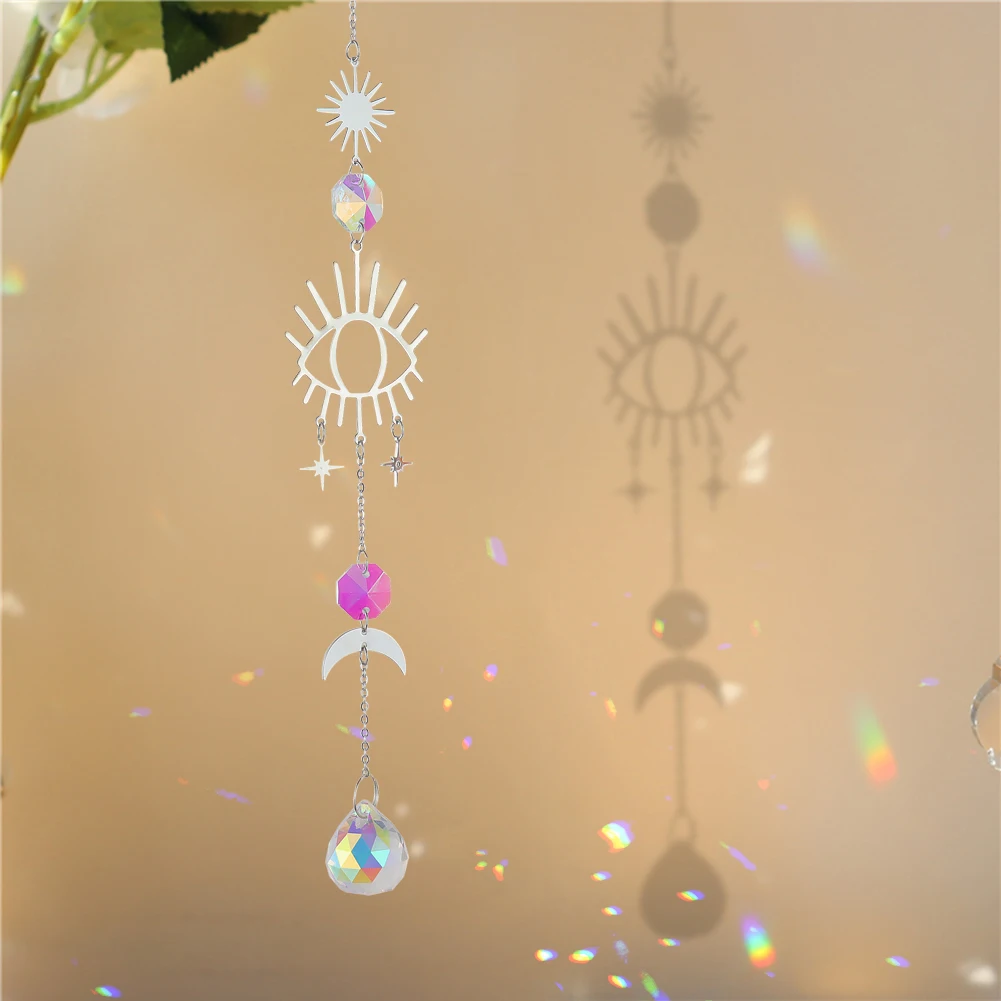 Crystal Butterfly Demon Eye Wind Chime Pendant Sun Catcher Colorful Beads Hanging Drop Outdoor Indoor Garden Supplies