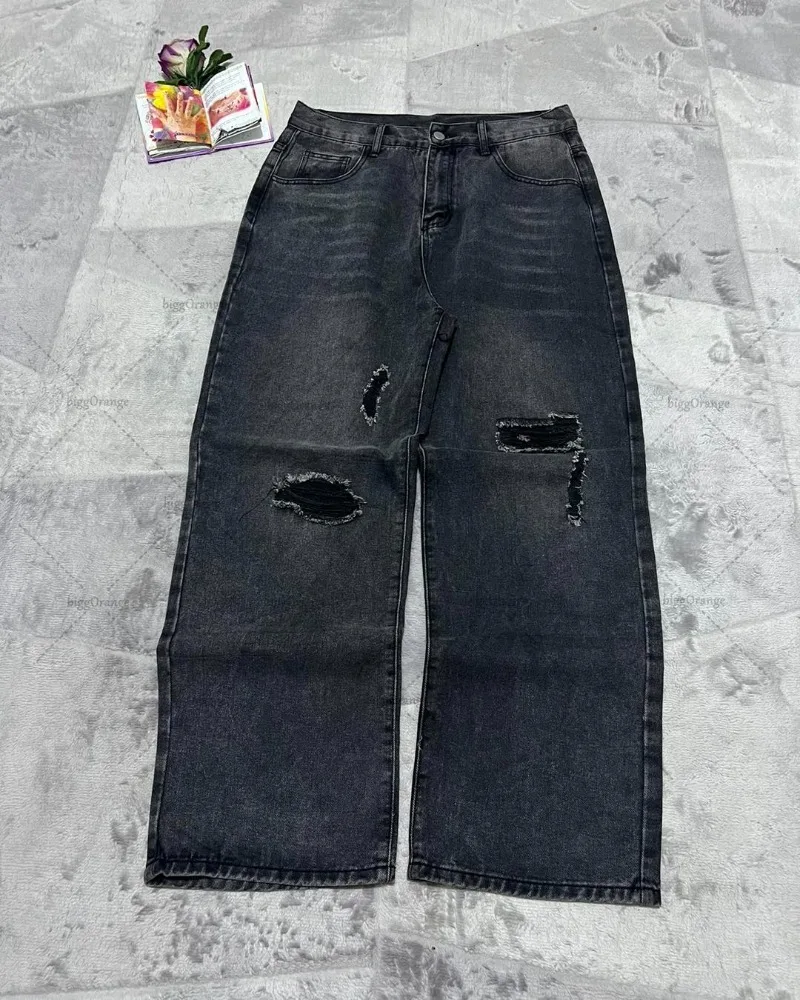 

Retro High Street Fashion Washed High Waist Jeans Men Y2k Goth Harajuku Hip Hop Rock Street American Oversized Trousers Women