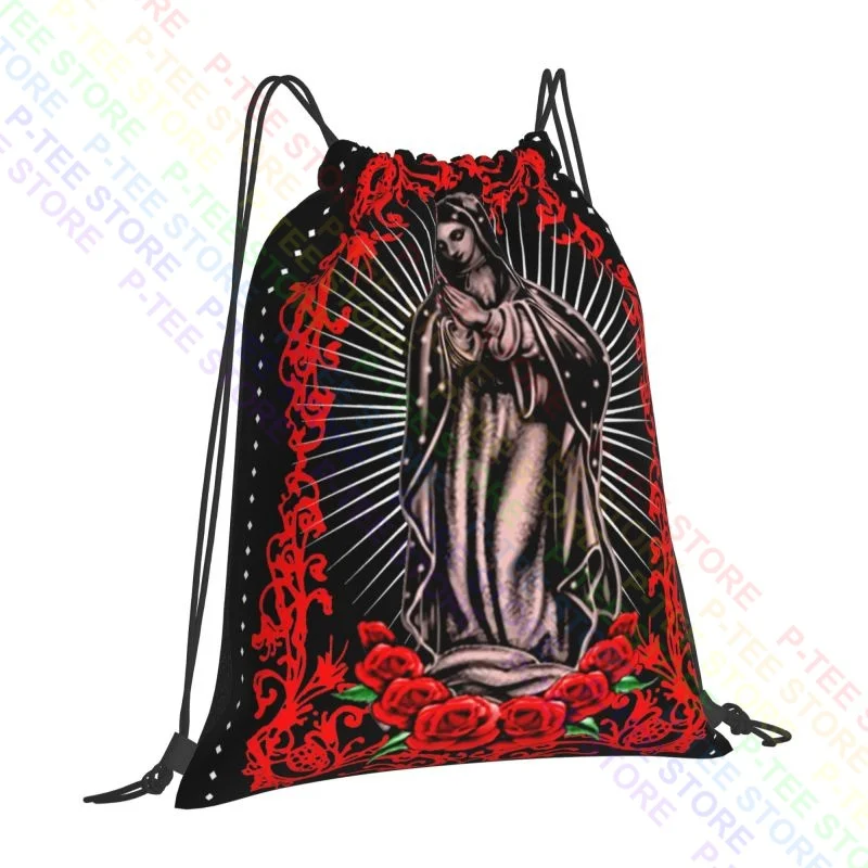 Virgin Maria Mary Guadalupe Catholic Church Day Of Dead Respect God Drawstring Bags Gym Bag Swimming Schoolbag