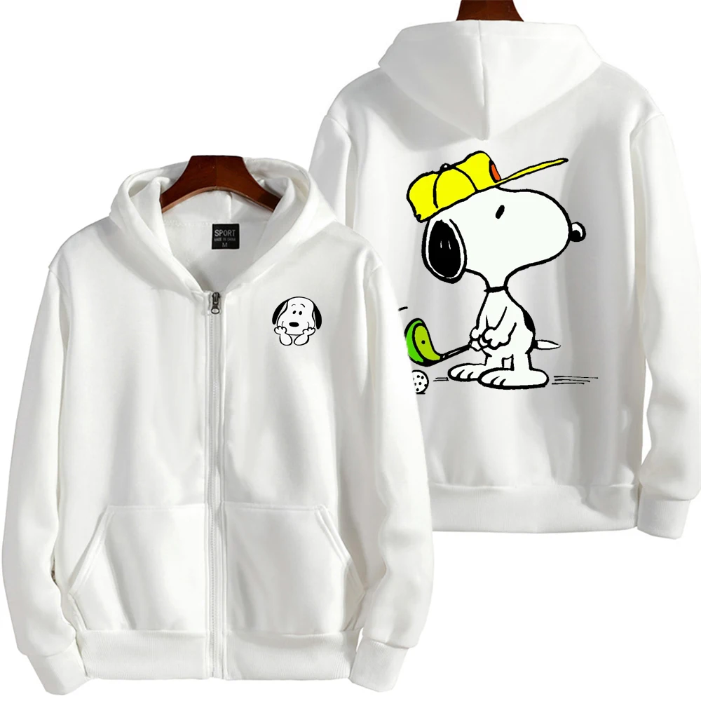 Snoopy plays golf Cartoon Anime Women Zip Up Hoodie Jacket Spring Autumn 2024 New Fashion Men Sweatshirt Couple Oversized Coats