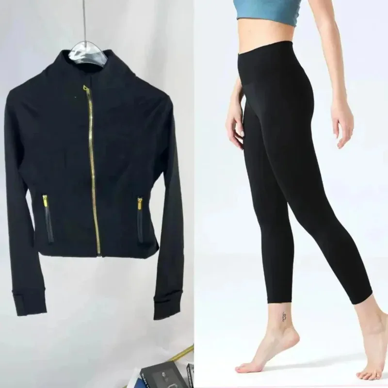 

2025 Gold Label Short Sport Jacket Set Women's Yoga Clothes Slimming Fitness Jacket Active Wear Exercise Clothing Female
