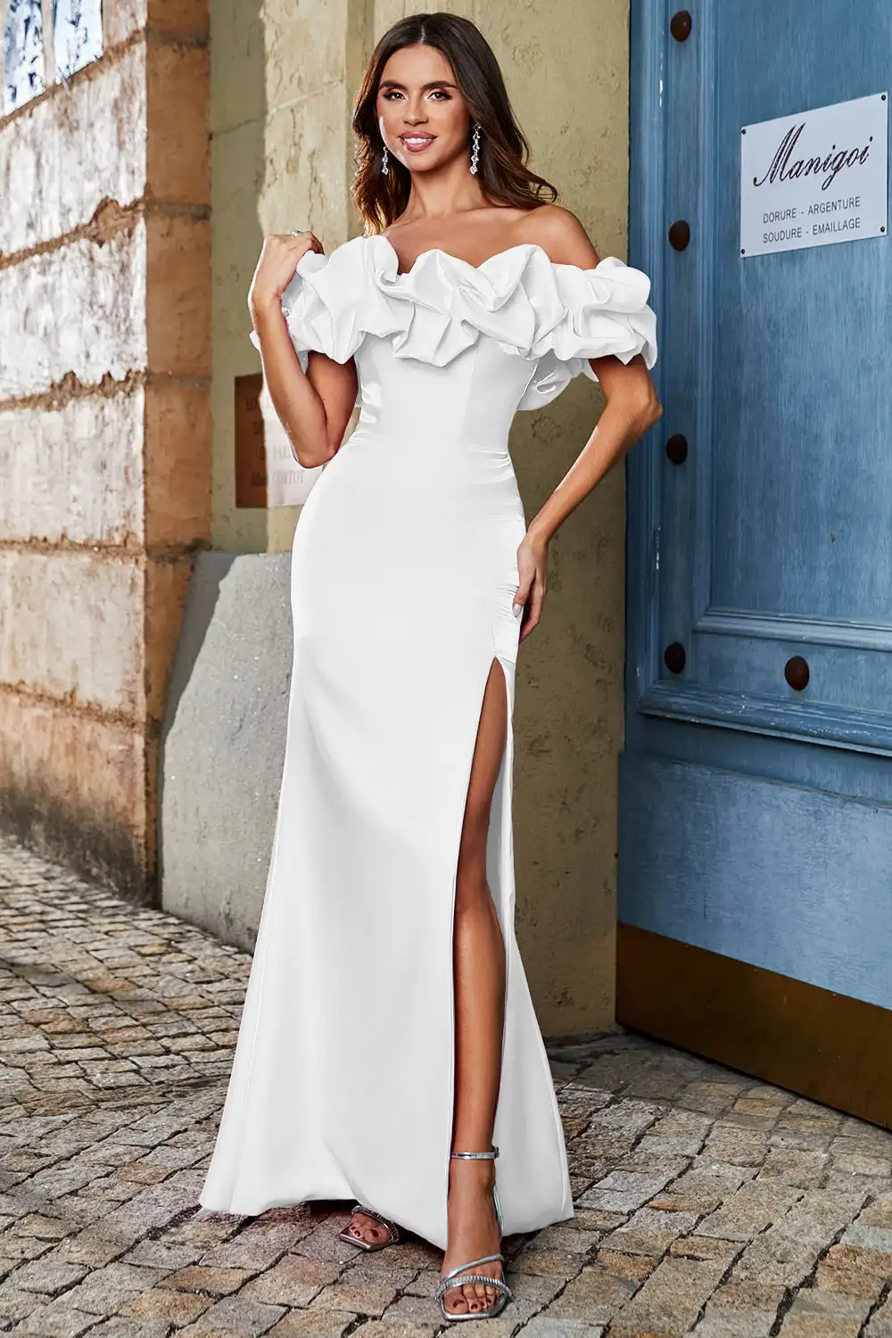 Mermaid Off the Shoulder White Prom Dress with Split Front vestidos de fiesta elegantes 2024