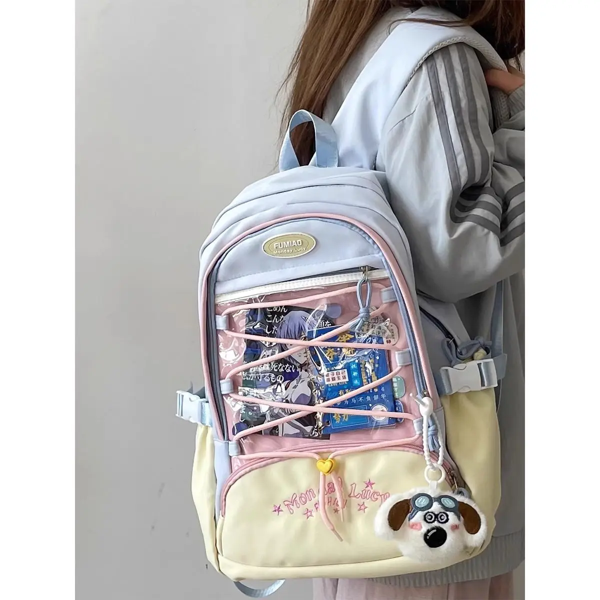 HAEX Dopamine Backpack Women 2025 Cross String DIY Anime Badge Ita Bags Harajuku Large Capacity Students Mochilas Para Mujer