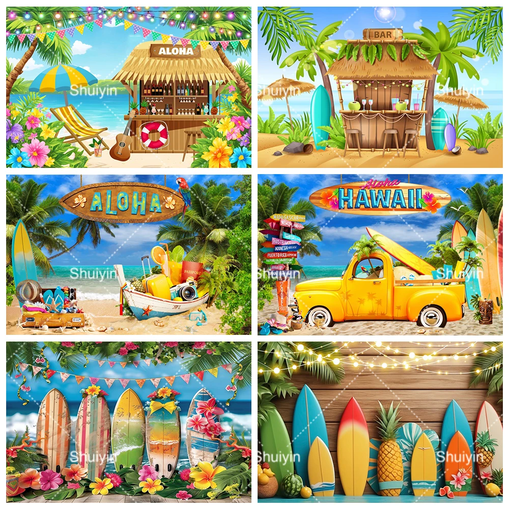 

Summer Hawaii Background Party Supplies Banner Decoration Aloha Coconut Tree Surfboard Baby Shower Backdrop Photography Props