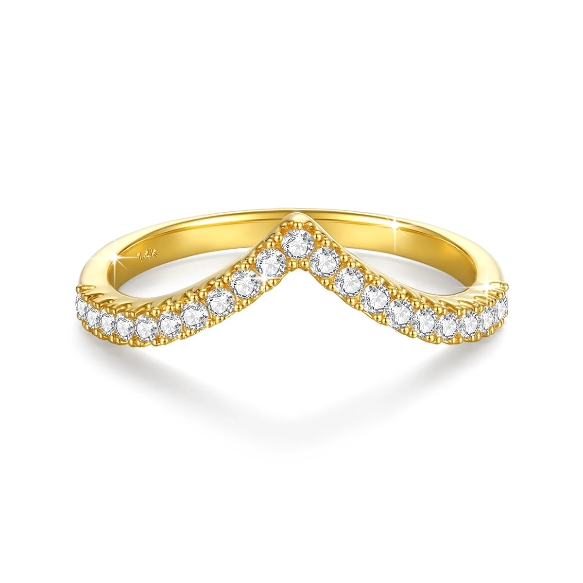 Luxury Brand 100% Real 14k Gold V Shape Ring Moissanite Diamond Women Jewelry With AU585 K Gold Certificate Valentine’s Day Gift