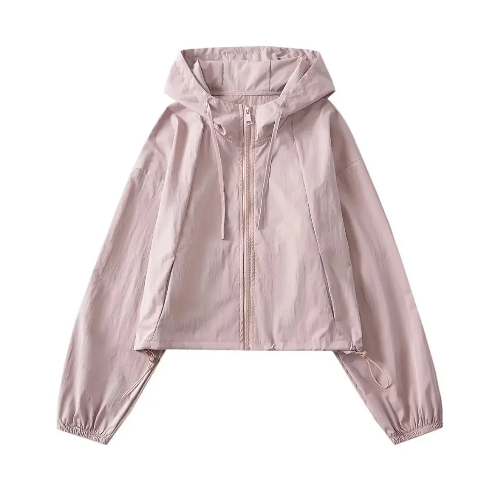 

Autumn Women's Short Hooded Sports Jacket Drawstring Zipper Cardigan Casual Long Sleeve Top for Hot Girls