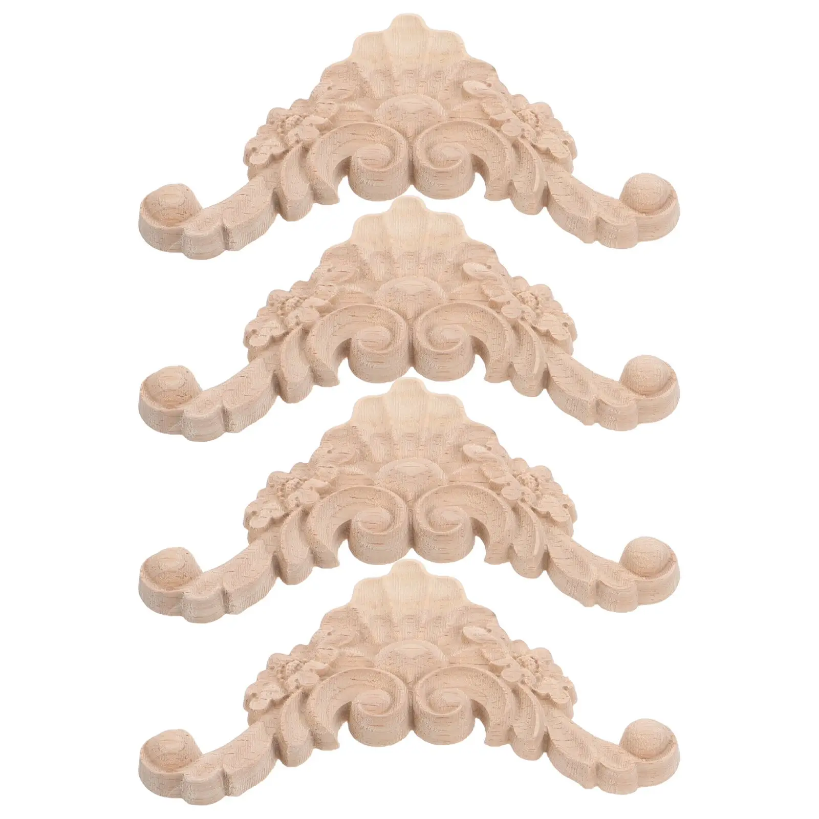 

4 Pcs Wood Carving Corner Flower Decoration Accessories European Style Applique for Cabinet Doors Wall Panels Furniture