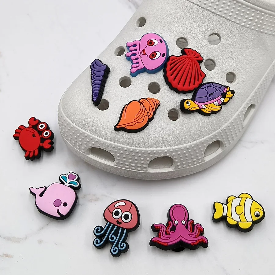 1Pcs Fantasy Marine Life PVC Shoe Charms Whale Jellyfish Squid Turtle Designer Clogs Pins Shoes Accessories Decorations