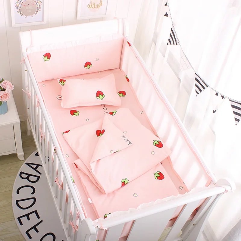 

5Pcs/Set Summer Baby Bedding Set Newborn Crib Around Protector Bumper Cushion Infant Cot Bed Fence Set Breathable Baby Sheet