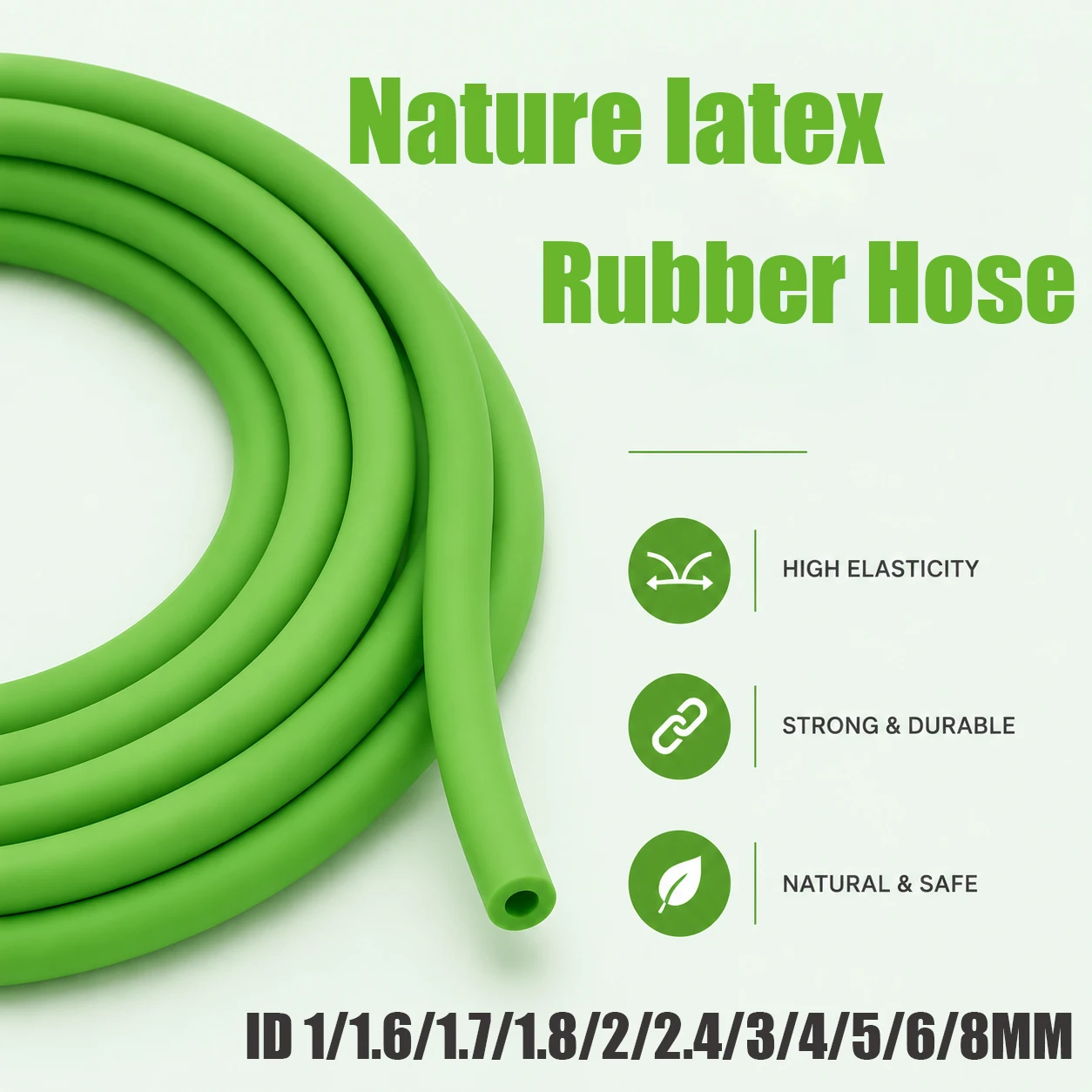 5/2M Fruit Green Latex Tube, inner diameter 1mm~8mm, anti deformation home simple shaping training equipment elastic tube.