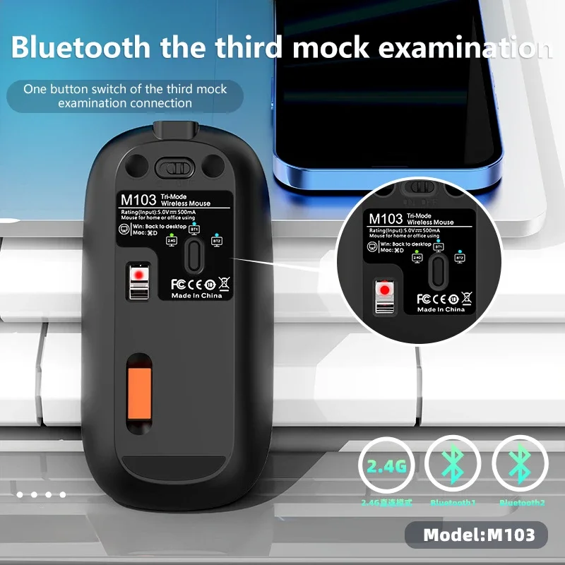 OnePlus Wireless Mouse Ultra-thin 3 Modes 2.4G USB & 2 Bluetooth Power Display Ergonomic Rechargeable Silent Mice For PC Laptop