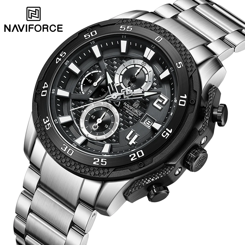 NAVIFORCE Men High Quality Fashion Steel Stainless Band Quartz Chronograph With Date Display Watches Gift Relogio Masculino 2024