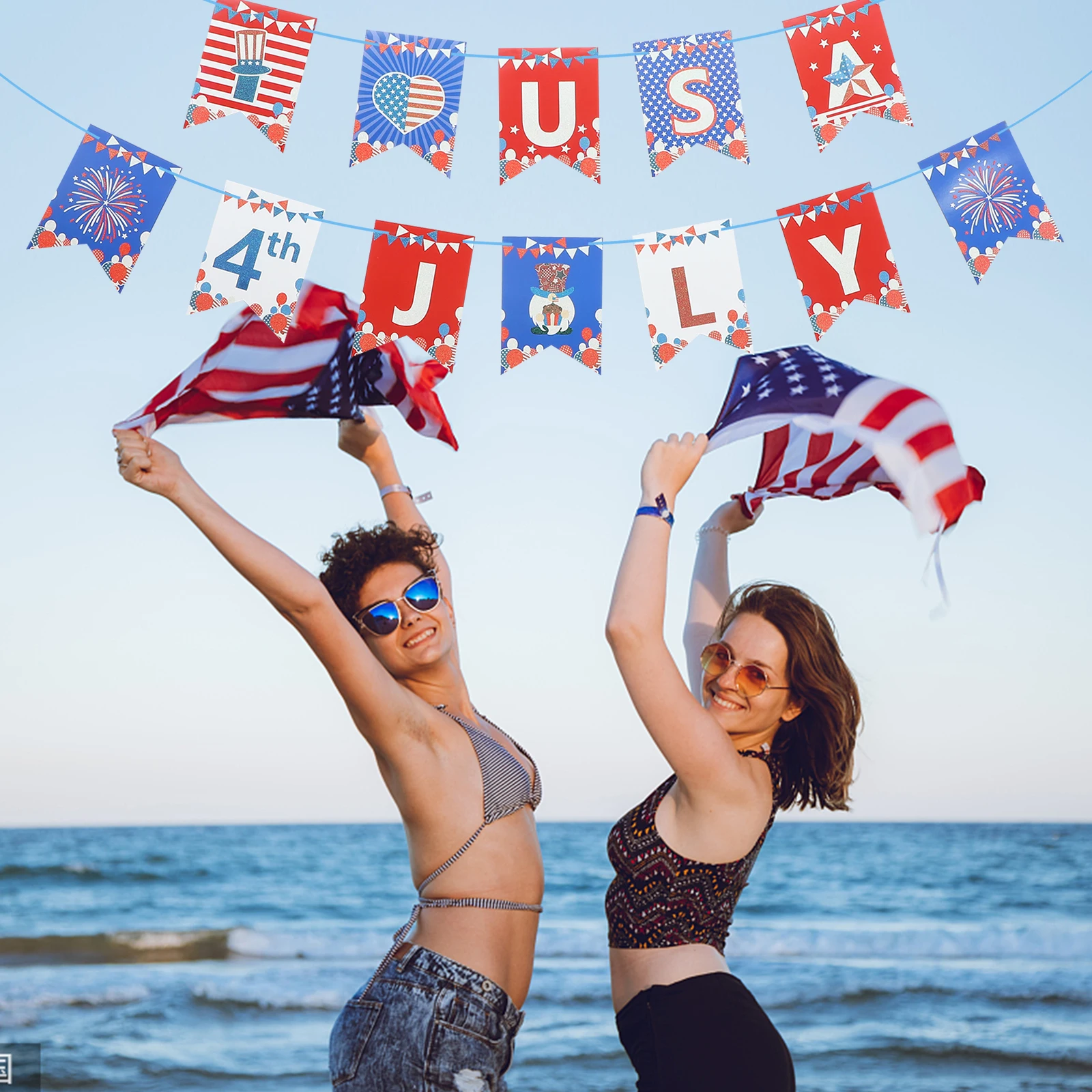 

Paper Party Banner 4th of July Decorations Patriotic Garland Hanging Flag Celebrations School Festivals Lightweight Safe Design