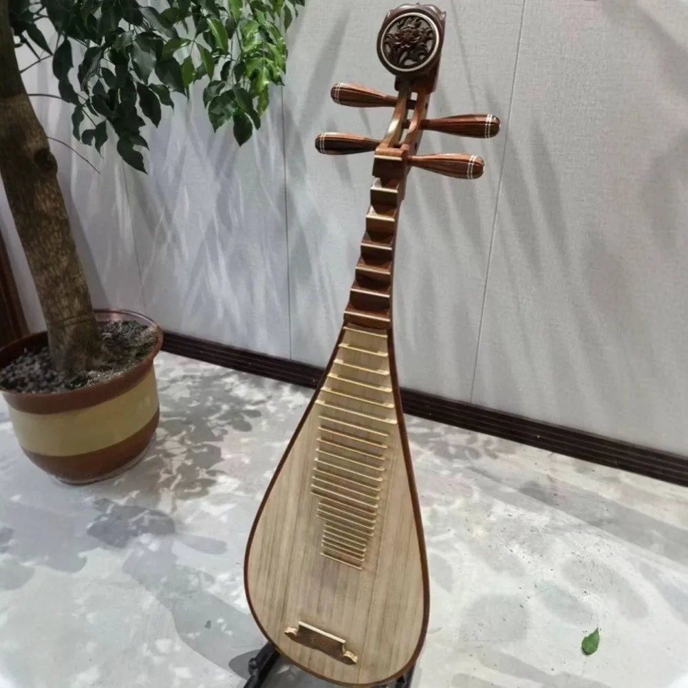 Natural Wood Polished Red Rosewood Pipa with Bone Inlay Decoration Performance Grade Musical Instrument