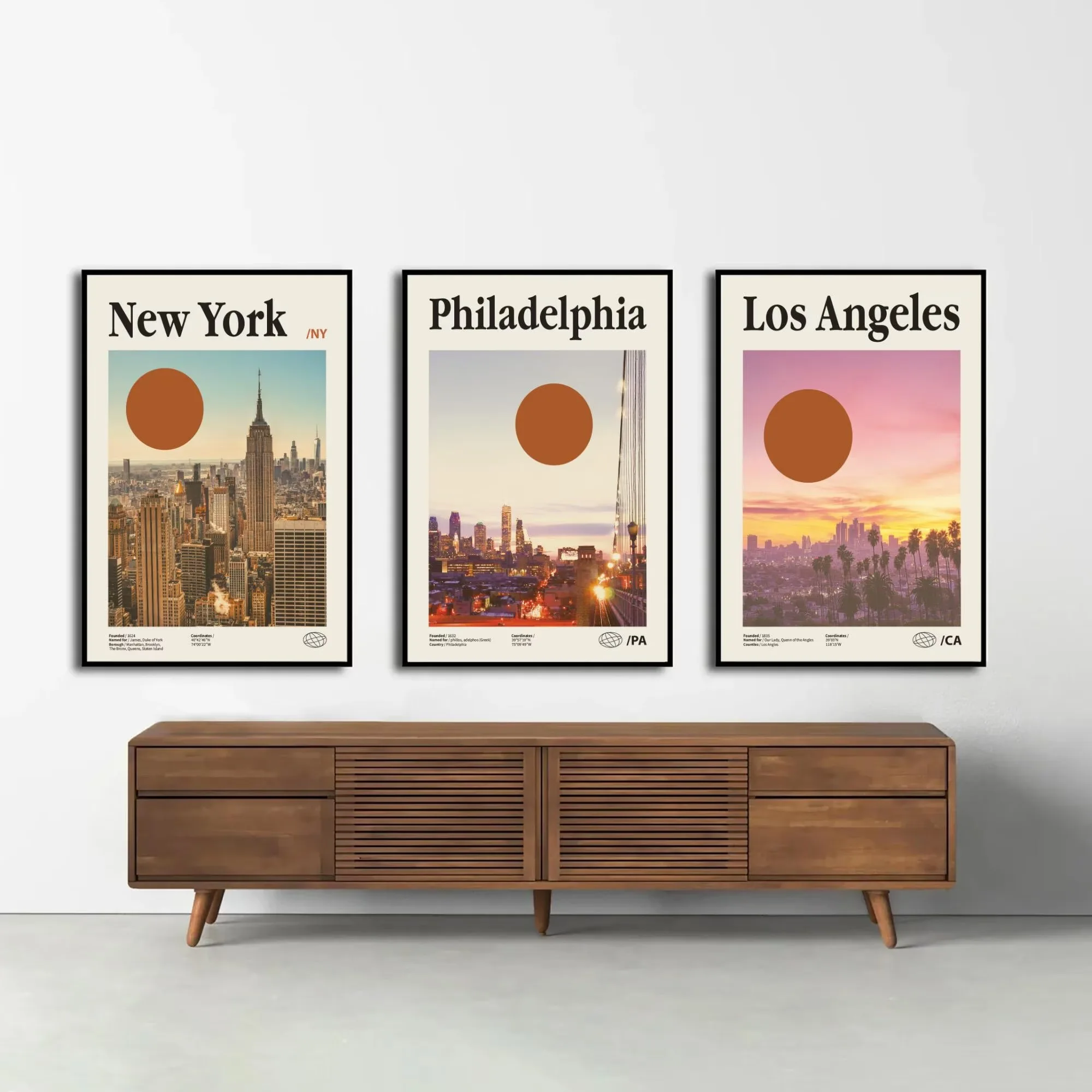 Three mid-20th-century urban landscape prints city tourism canvas posters home décor suitable for bedrooms and living rooms