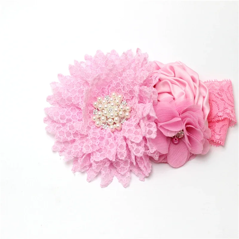 Baby Mädchen Blumen Stirnband Neugeborenen Perlen Blumen mit Spitze breite Stirnbänder Bebes Haarschmuck Phoro Requisiten Kinder Turban