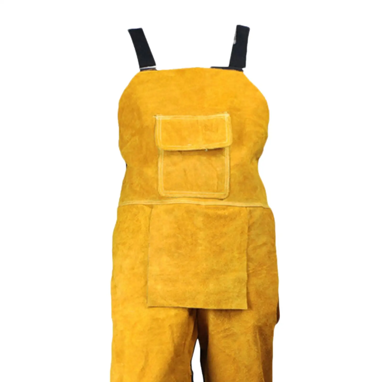 

Прочный сварочный фартук из воловьей кожи с раздельными штанинами и карманами для инструментов, желтый