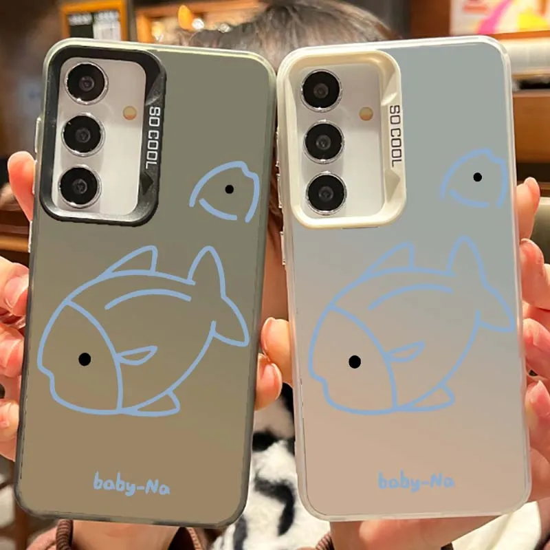 Cartoon Big Small Fish Cover For Samsung Galaxy Note 20 S20 Plus Lite Ultra FE 5G Matte Colored Silver Phone Case