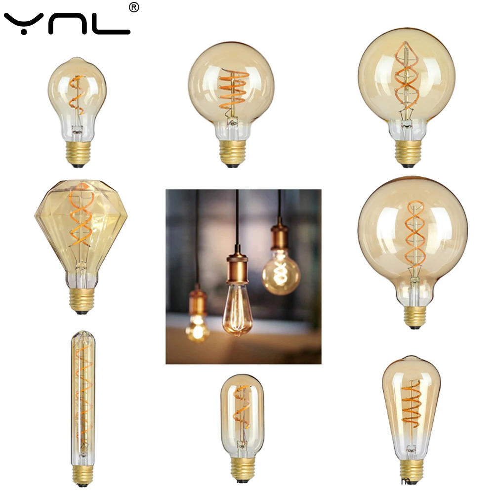 Bombilla Retro Edison para decoración del hogar, luces LED E27, 220V, 4W, Vintage, industrial, Loft, G125, Love, C35, ST64, A60, G80, G95, T185, T45