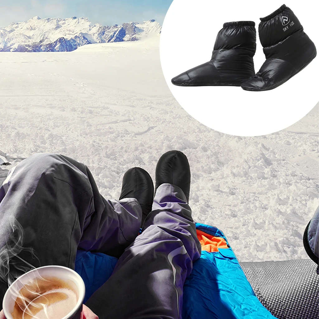 Winter Duck Down Booties Socks Outdoor Camping Tent Warm Soft Slippers Boots Covers Soft Down Filled Footwear Mules Cozy Warmers