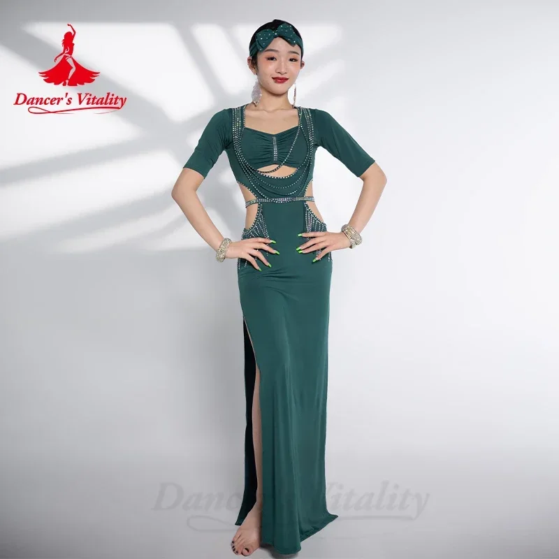 Traje de danza del vientre personalizado para mujer, vestido de borla de piedras AB Senior, Baile Oriental, ropa de rendimiento profesional