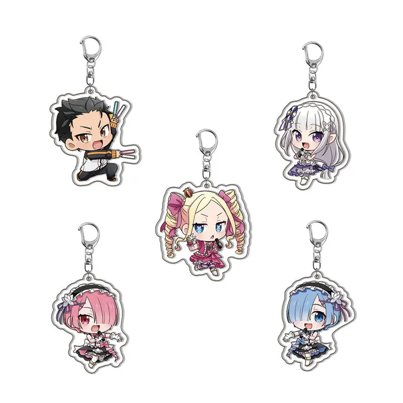 Anime Re:Life in a different world from zero Keychain Cute Figure Rem Ram Beatrice Emilia Pendant Key Ring Bag Accessories Gift