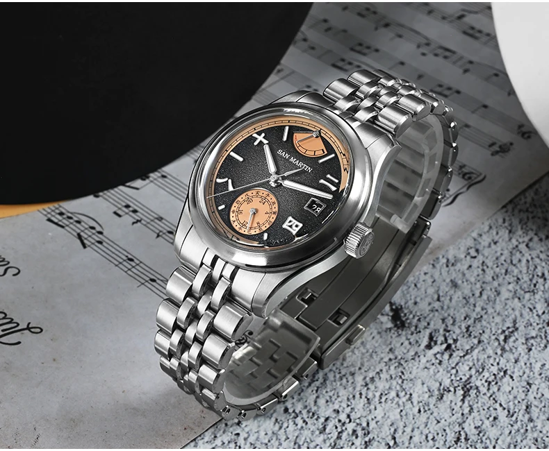 

San Martin Мужские автоматические часы 39 мм Механические наручные часы 10 бар Светящийся сапфир Дисплей запаса хода 24 часа Miyota 9132