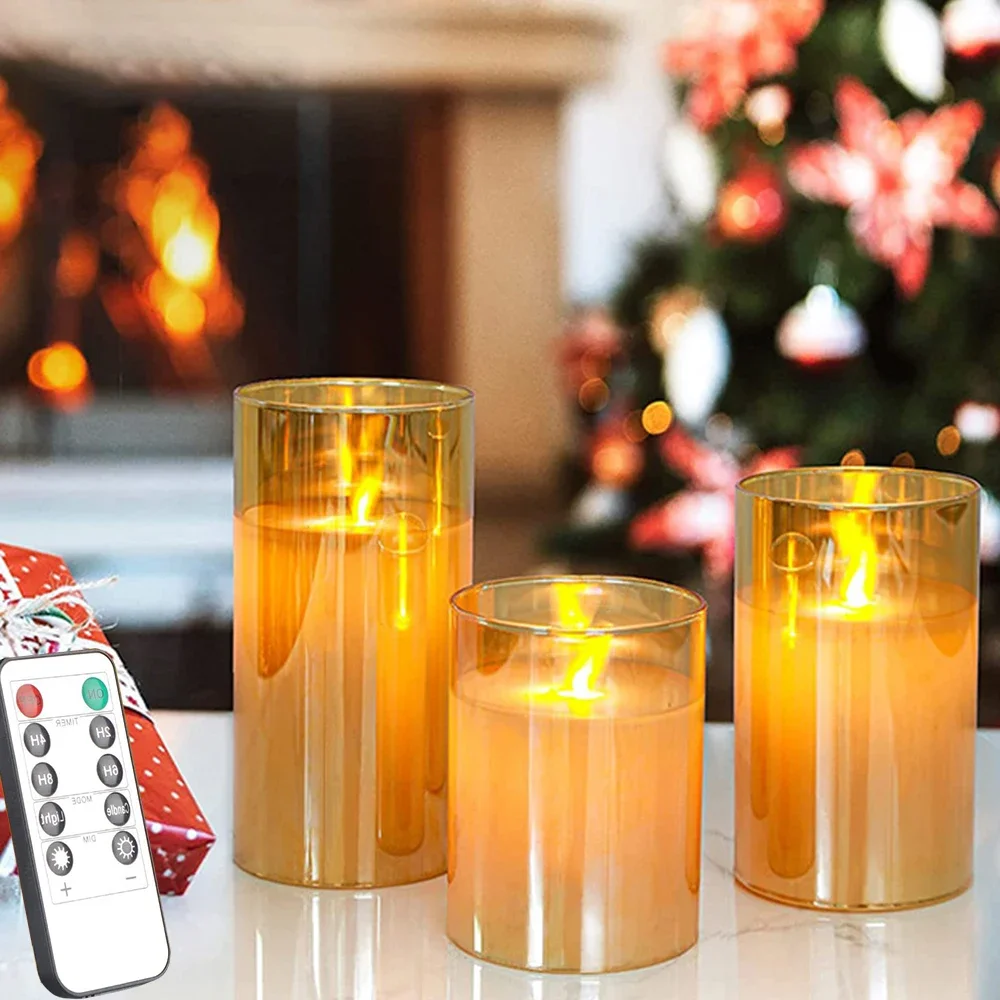 LED Tea Lights for Home Electronic Candle Decoration Glass lampshade Remote Control Timer for Christmas Wedding LED Candle Set