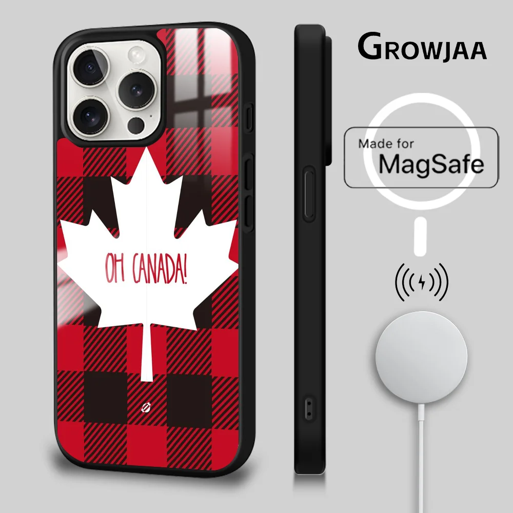 C-Canada Flag Pattern Phone Case For iPhone 16 15 14 13 12 11 Pro Max Plus Mini Magsafe Mirror Wireless Magnetic Cover