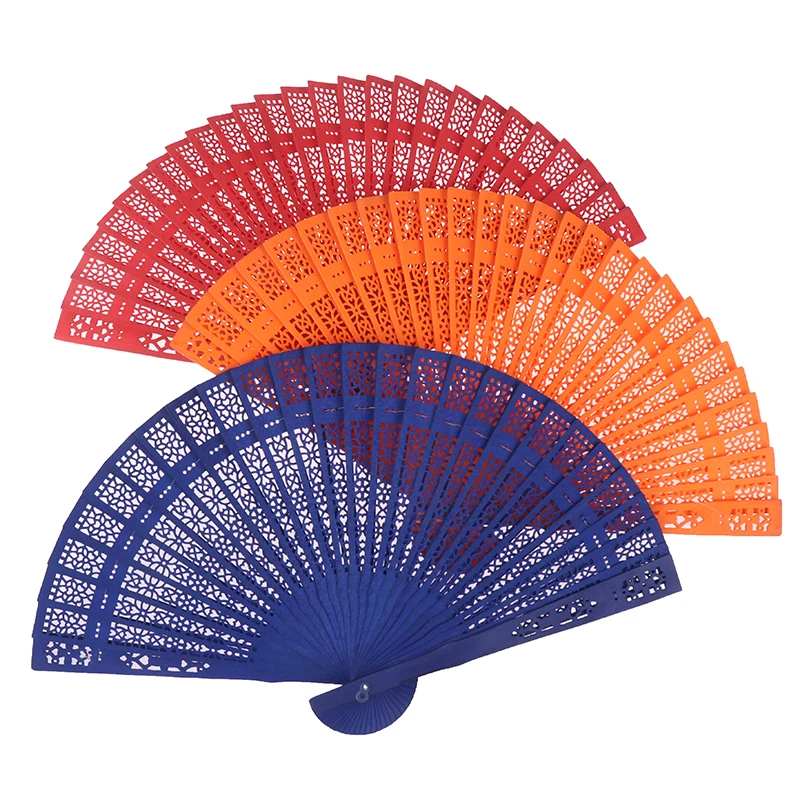 1pc Fashion Wedding Hand Fragrant Party Carved Folding Fan Chinese Wooden Fan Vintage Hollow Antiquity Folding Fan Gifts