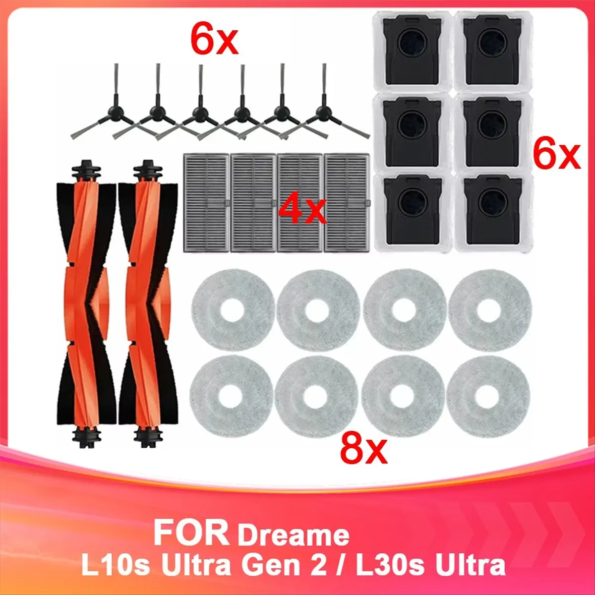 

SAF Accessories for Dreame L10s Ultra Gen 2 / L30s Ultra Robot Vacuum Spare Parts Main Brushe Mop Cloths Filters Dust Bags